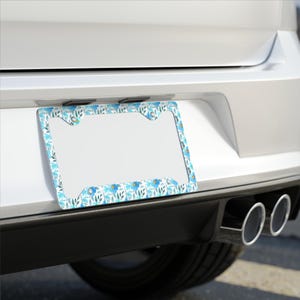 Blue Floral License Plate Frame: Aluminum Car Accessories