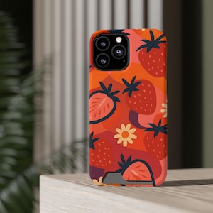 Custodia per telefono a forma di fragola con porta carte / Grazioso accessorio estivo / Regalo per buongustai / Gadget tecnologici divertenti