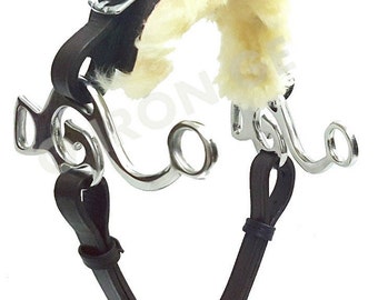Hackamore Bitless Horse Bit English Western Brown Leather with Genuine Fur
