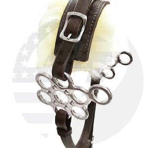 Hackamore Bitless Horse Bit English Western Brown Leather with Genuine Fur