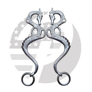 DRAGON Hackamore Cheeks Bitless Horse Bit Horse Engraved Bit horse shank bit Silver (Polish) English Western Stainless Steel