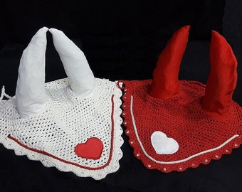 Valentine's Day Special Gift Horse Ear Bonnet Fly Veil Crochet Equestrian with Piping Full/COB/Pony