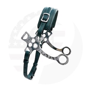 Hackamore Bitless Horse Bit English Western Adjustable Leather (BLACK)