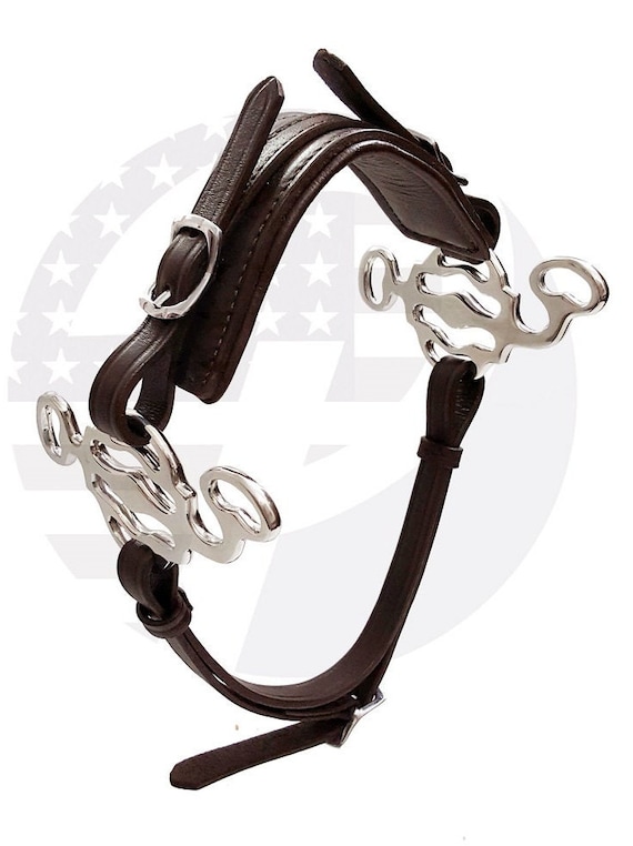 Hackamore Réglable En Cuir Noir - Embouchure Sans Mors - Acier Inoxydable