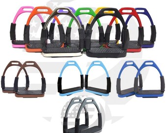 thumbnail interactive-video image 1 of Rainbow Peacock Fillis Stirrups – Equestrian Safety Irons (4.75 Inch) By PRO IRON GEAR 1 of 5