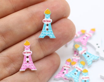 Eiffel Tower Wooden Buttons, Boy / Girl Buttons, Colorful Buttons, Wooden Buttons, Kids Buttons, Baby Buttons, Crafting & Sewing Projects