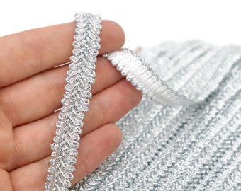 Shiny Silver Gimp Braid Trim, Upholstery lace, Braided Cord, Gimp Cord, Braided Gimp Trim,Scroll Braid Trim, Turkish Trim by the yard