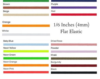 Flat Elastic 1/6 inches(4mm) , Sewing Crafts, Elastic band, Ultra Soft elastic band, Elastic rope, Sewing Elastic, Color wide elastic