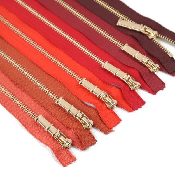 Gold Teeth Brass Metal Zipper| 5pcs| 6-40 inch Size & Available in 8 colors Red Tones| Bag Zipper, Purse Zipper, Fashion Zipper, Bag Making