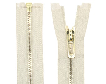 Tip#5 Metal Zipper Gold Teeth | Beige | 4 inch-29.5 inch Size |Fashion Zipper,DIY Handcraft, Coat Jacket Zippers, Jacket Zipper