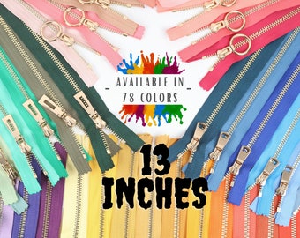 13 inch Tip #5 Gold Metal Zipper, 13 inches sizes, Available in 78 colors, High Quality, Handcraft zippers, cloth zipper, lightweight zipper