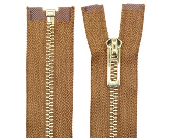 Tip#5 Metal Zipper Gold Teeth | Tabacco | 4 inch-29.5 inch Size |Fashion Zipper,DIY Handcraft, Coat Jacket Zippers, Jacket Zipper