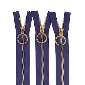 5 Pcs Tip 5 Gold Metal Zipper, Violet Color, 6-40 inches sizes, High Quality, Handcraft zippers, cloth zipper, lightweight zipper image 1