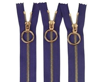 5 Pcs Tip #5 Gold Metal Zipper, Violet Color, 6-40 inches sizes, High Quality, Handcraft zippers, cloth zipper, lightweight zipper