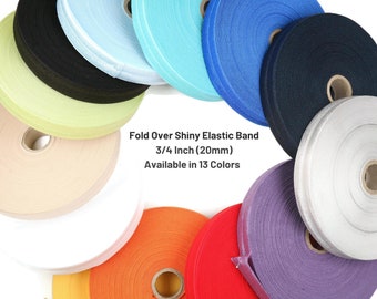 3/4 Inches Fold Over Shiny Elastic Band, 20mm, Elastic ribbon, Elastic Headbands, Available 13 Colors, Shiny elastic ribbon, Sewing Elastic