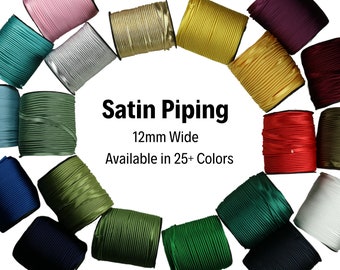 Satin Piping, Lip Cord, Piping Trim Satin, Available in 25 Colors, Edge Trim, Cord Trim, Satin Cord, supplies for Pillows, Lamps, Draperies