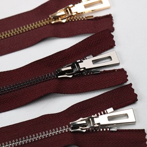 Metal Zipper Tip5 Bordeux 1pack of 5pcs 6 inch-40 inch Size & 3 Teeth Color Bag Zipper, Purse Zipper, Fashion Zipper, Bag Making zdjęcie 2