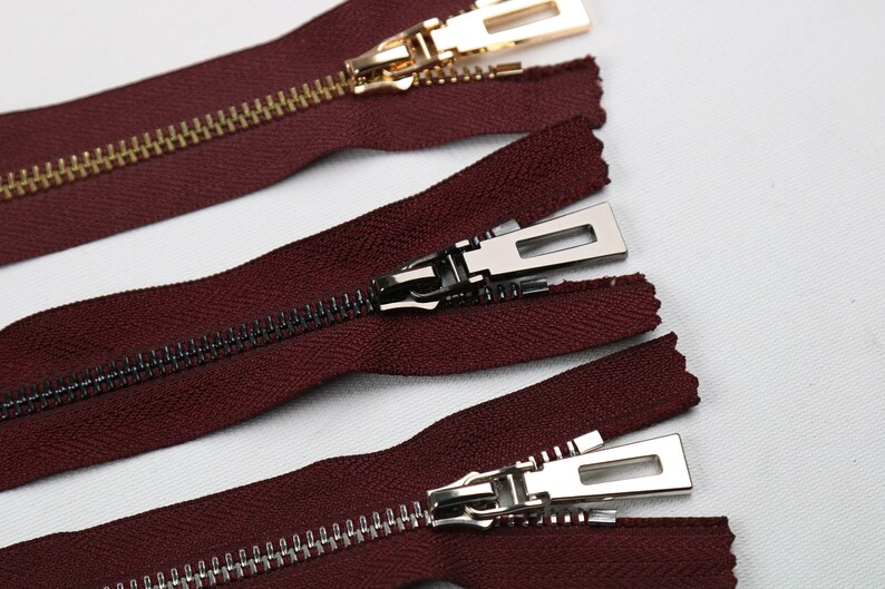 Metal Zipper Tip5 Bordeux 1pack of 5pcs 6 inch-40 inch Size & 3 Teeth Color Bag Zipper, Purse Zipper, Fashion Zipper, Bag Making zdjęcie 2