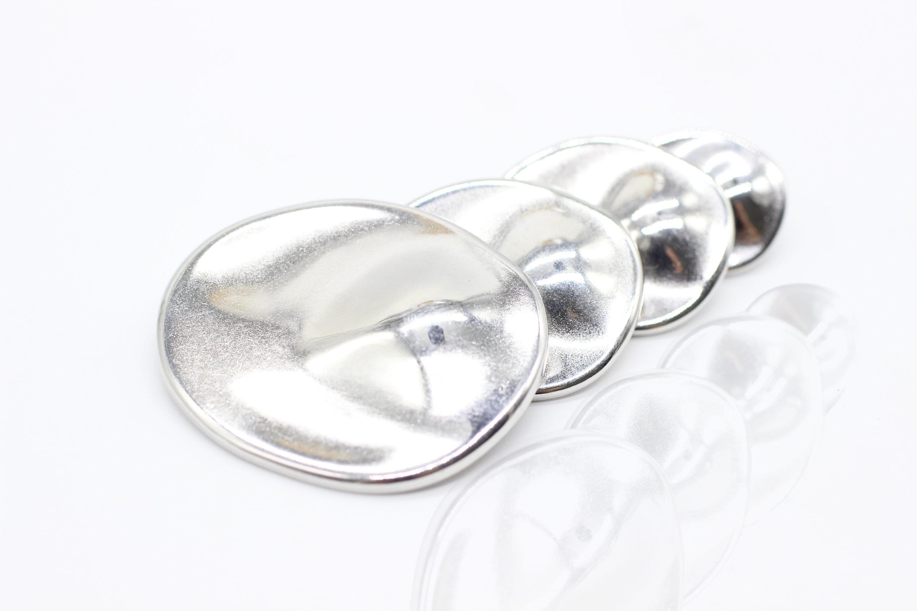 10 X 16mm Silver Metallic Buttons With Two Holes, Flat Silver