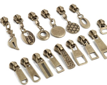 Antique Bronze | Metal Zipper Pull #5, Zipper Cover With Metal Gear Zipper Head For Bags, Zippers And Clothing Accessories, Zipper Pulls