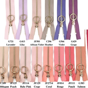 14 inch Tip 5 Gold Metal Zipper, 14 inches sizes, Available in 78 colors, High Quality, Handcraft zippers, cloth zipper, lightweight zipper image 8