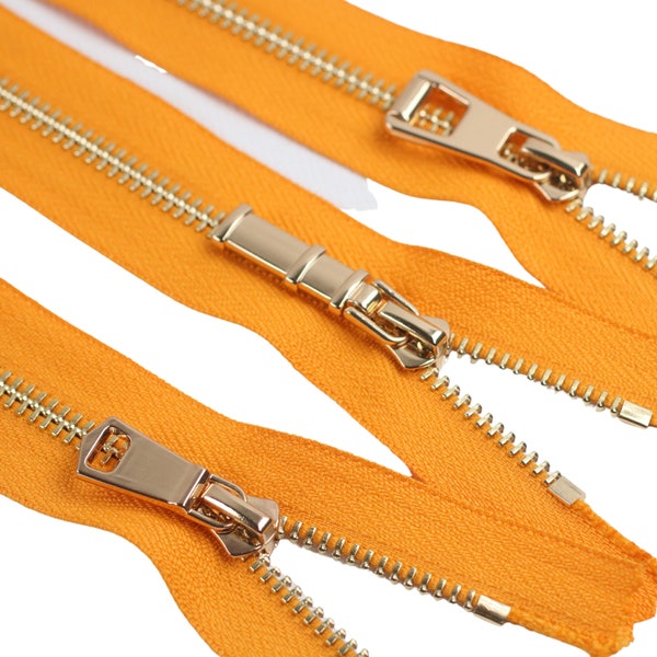 Gold Brass Metal Zipper | Orange Color | 1pack of 5pcs | 6 inch-40 inch Size & 8 Color Option | Bag Zipper, Purse Zipper, Fashion Zipper