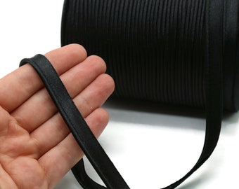 Black Satin Piping Trim, Available in 25 Colors, Edge Trim, Cord Trim, Satin Cord, Piping Cord supplies for Pillows, Draperies, etc.