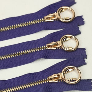 5 Pcs Tip 5 Gold Metal Zipper, Violet Color, 6-40 inches sizes, High Quality, Handcraft zippers, cloth zipper, lightweight zipper image 3