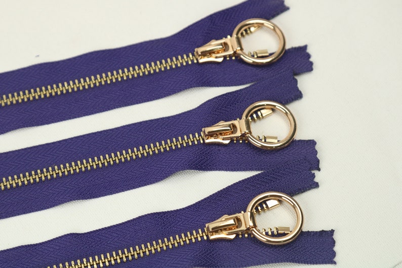 5 Pcs Tip 5 Gold Metal Zipper, Violet Color, 6-40 inches sizes, High Quality, Handcraft zippers, cloth zipper, lightweight zipper image 3