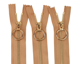 5 Pcs Tip #5 Gold Metal Zipper, Peach Color, 6-40 inches sizes, High Quality, Handcraft zippers, cloth zipper, lightweight zipper