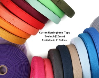 3/4 Inches Herringbone Cotton Tape, 20mm Lightweight Webbing, by the yard, Webbing tape, %100 Cotton, Cotton Twill Tape,