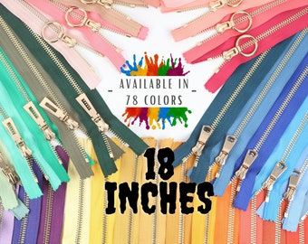 18 inch Tip #5 Gold Metal Zipper, 18 inches sizes, Available in 78 colors, High Quality, Handcraft zippers, cloth zipper, lightweight zipper