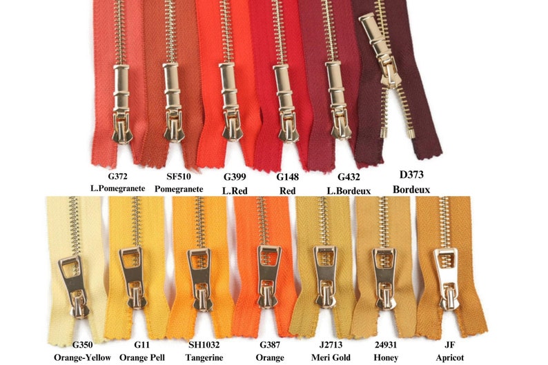 Gold Metal Zipper, 6-40 inches sizes, Tip 5 ,Available in 78 colors, High Quality, Handcraft zippers, clothing zipper, lightweight zipper image 2
