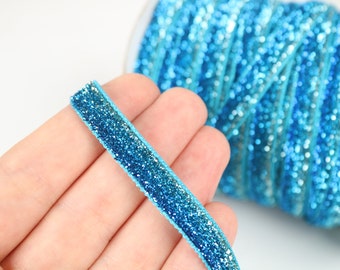 3/8 Inches Glitter Velvet Ribbon, Blue Sparkle Velvet, Metallic Velvet Ribbon, Luxurious Trim, for Sewing & Craft Projects