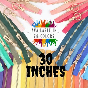 30 inch Tip #5 Gold Metal Zipper, 30 inches sizes, Available in 78 colors, High Quality, Handcraft zippers, cloth zipper, lightweight zipper