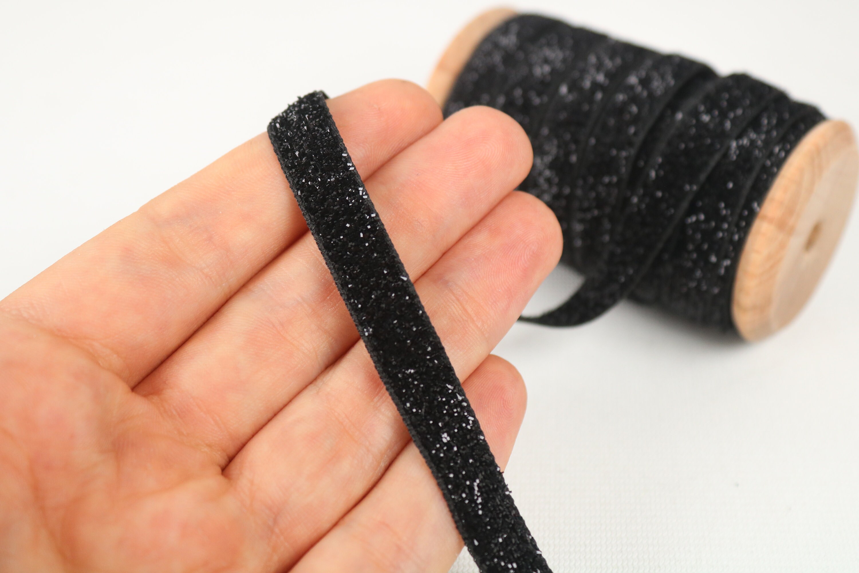 3/8 Inches Glitter Velvet Ribbon, Black Sparkle Velvet
