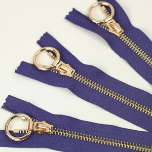 5 Pcs Tip 5 Gold Metal Zipper, Violet Color, 6-40 inches sizes, High Quality, Handcraft zippers, cloth zipper, lightweight zipper image 2