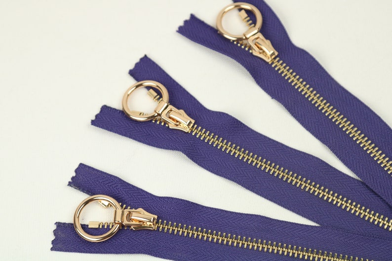 5 Pcs Tip 5 Gold Metal Zipper, Violet Color, 6-40 inches sizes, High Quality, Handcraft zippers, cloth zipper, lightweight zipper image 2