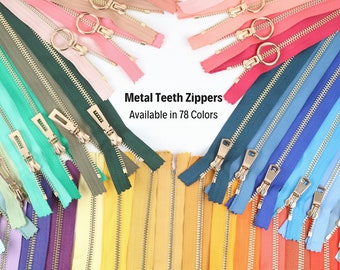 Gold Metal Zipper, 6-40 inches sizes, Tip #5 ,Available in 78 colors, High Quality, Handcraft zippers, clothing zipper, lightweight zipper