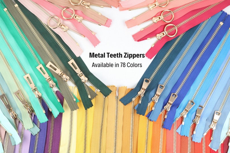 Gold Metal Zipper, 6-40 inches sizes, Tip 5 ,Available in 78 colors, High Quality, Handcraft zippers, clothing zipper, lightweight zipper image 1