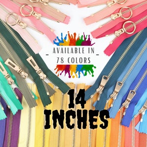 14 inch Tip 5 Gold Metal Zipper, 14 inches sizes, Available in 78 colors, High Quality, Handcraft zippers, cloth zipper, lightweight zipper image 1