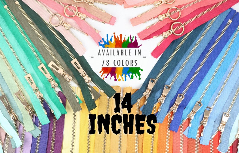 14 inch Tip 5 Gold Metal Zipper, 14 inches sizes, Available in 78 colors, High Quality, Handcraft zippers, cloth zipper, lightweight zipper image 1