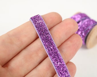 3/8 Inches Glitter Velvet Ribbon, Purple Sparkle Velvet, Metallic Velvet Ribbon, Luxurious Trim, for Sewing & Craft Projects