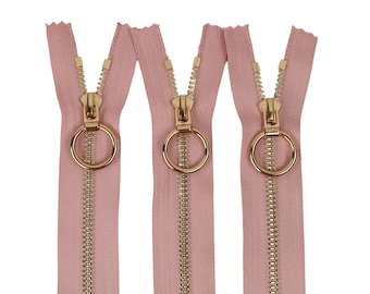 5 Pcs Tip #5 Gold Metal Zipper, African Violet Color, 6-40 inches sizes, High Quality, Handcraft zippers, cloth zipper, lightweight zipper