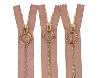 5 Pcs Tip #5 Gold Metal Zipper, Crepe Color, 6-40 inches sizes, High Quality, Handcraft zippers, cloth zipper, lightweight zipper