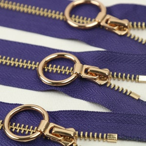 5 Pcs Tip 5 Gold Metal Zipper, Violet Color, 6-40 inches sizes, High Quality, Handcraft zippers, cloth zipper, lightweight zipper image 4