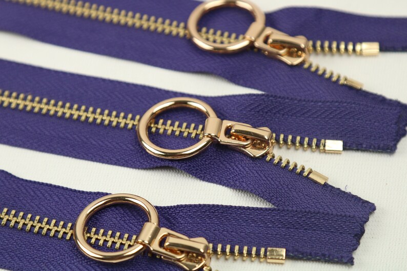 5 Pcs Tip 5 Gold Metal Zipper, Violet Color, 6-40 inches sizes, High Quality, Handcraft zippers, cloth zipper, lightweight zipper image 4