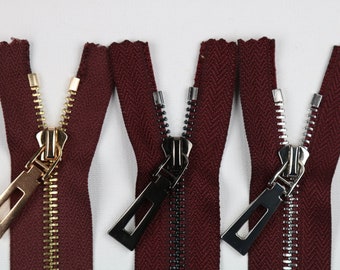 Metal Zipper Tip#5 Bordeux | 1pack of 5pcs | 6 inch-40 inch Size & 3 Teeth Color | Bag Zipper, Purse Zipper, Fashion Zipper, Bag Making