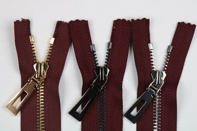 Metal Zipper Tip5 Bordeux 1pack of 5pcs 6 inch-40 inch Size & 3 Teeth Color Bag Zipper, Purse Zipper, Fashion Zipper, Bag Making zdjęcie 1