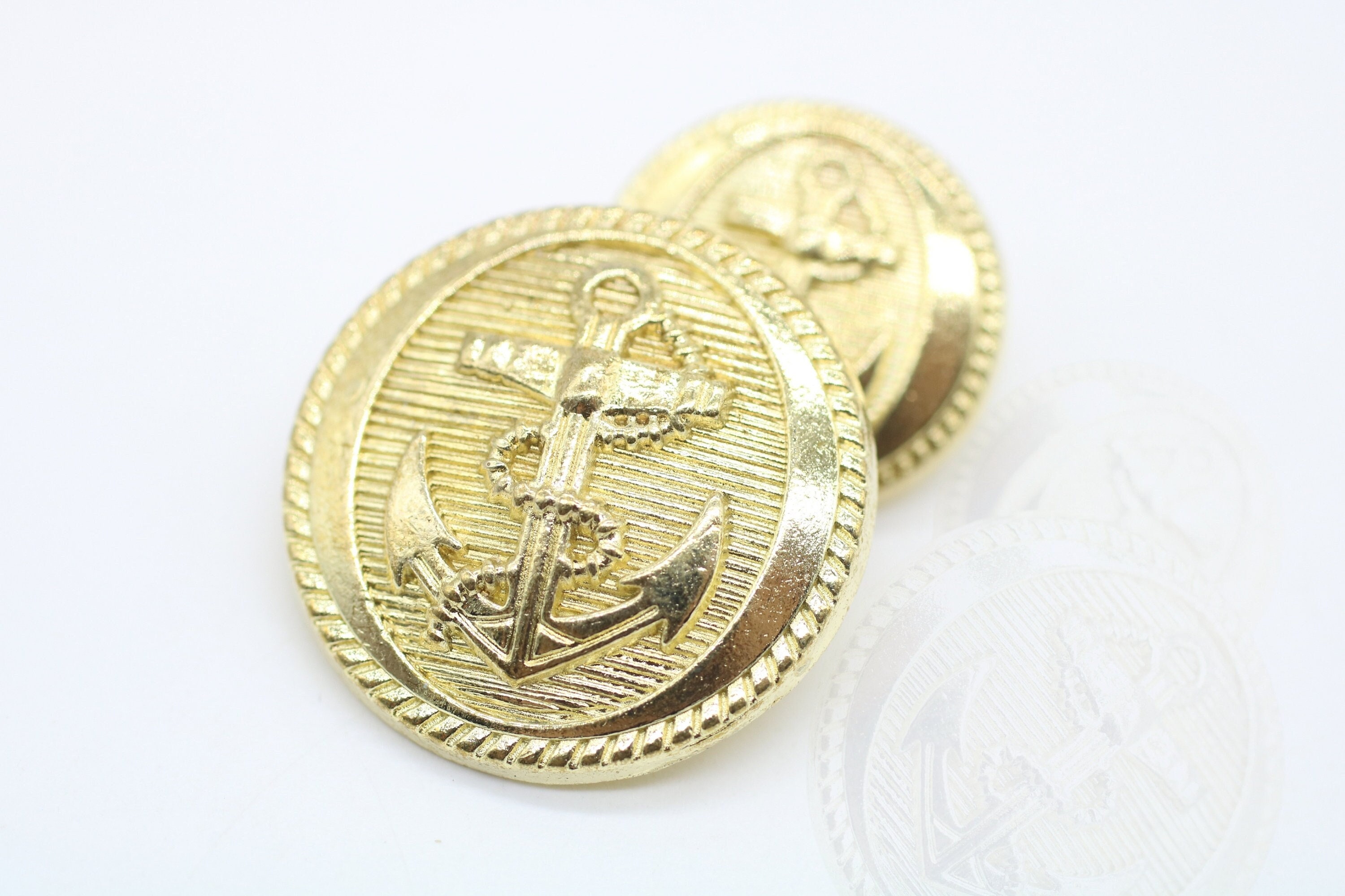 Gold Metal Crest Anchor Navy style Vintage Blazer Buttons #KMQ041  boutonboutonsbuttonbuttonsgoldgoudhotKMQKMQ041knoop op  voetknopknopenknoppknoppenmetalnavyor – ACCESSOIRES LEDUC